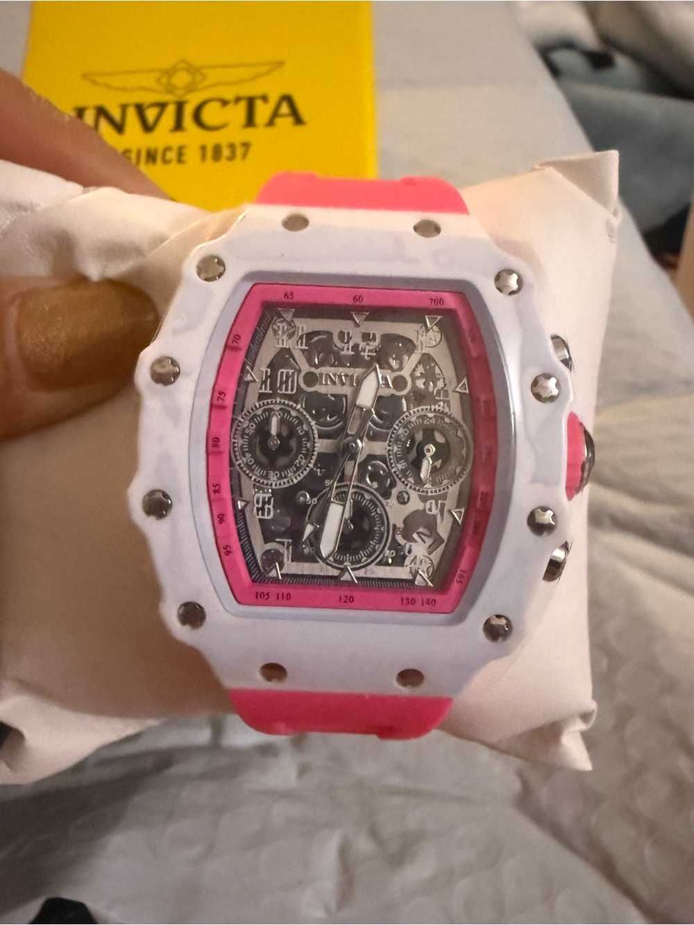 Invicta Racing Unisex 40mm Watch – Pink & White – Quartz – New in Box
